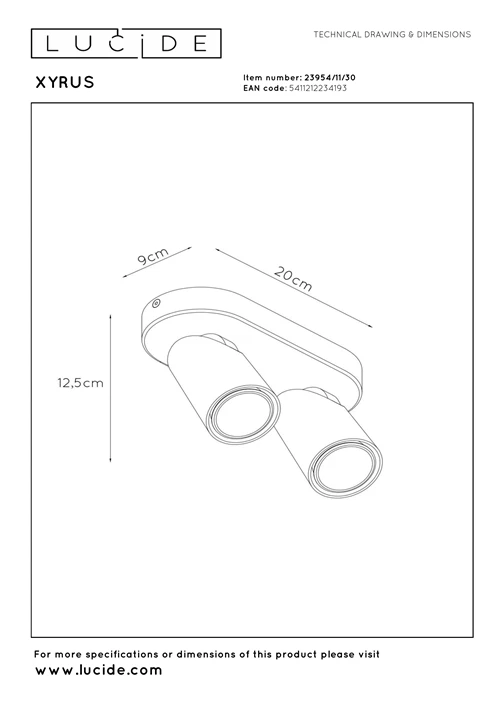 Lucide XYRUS - Plafondspot - LED Dim to warm - GU10 - 2x5W 2200K/3000K - Zwart - technisch